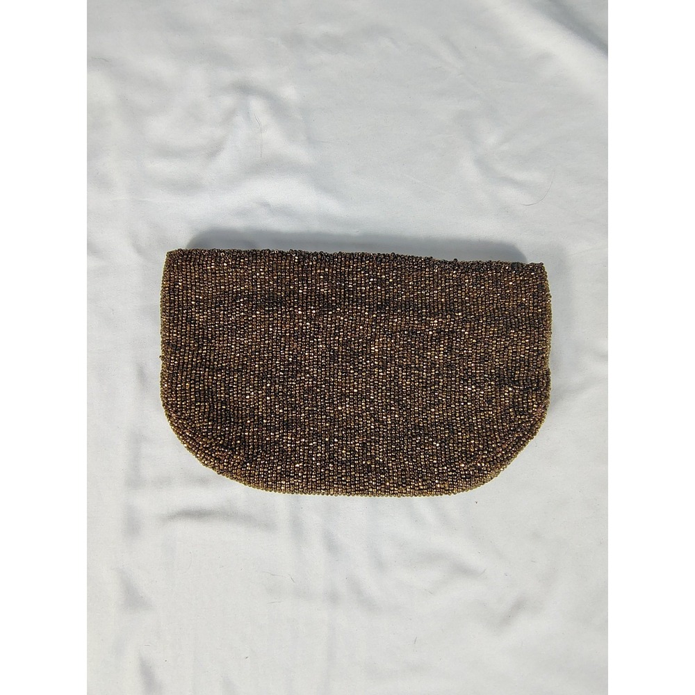 Vintage De Lilli‎ Bronze Beaded Clutch Bag Evening Formal Handbag Metallic Bead